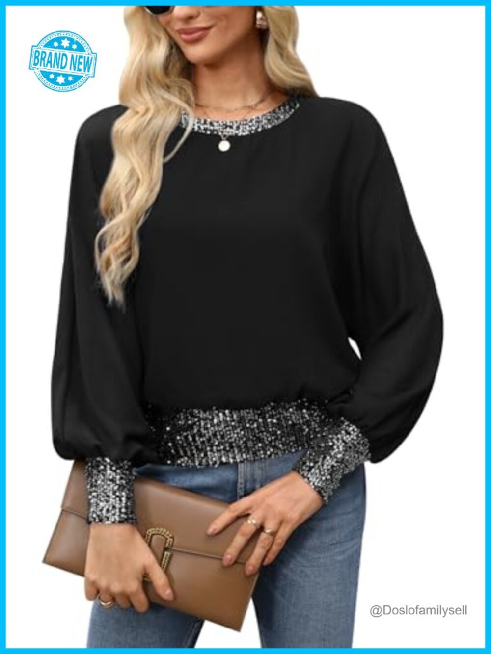 Women's Sequin Chiffon Blouse Formal Wedding Cocktail Party Shirt
